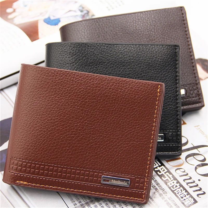 

Короткий кошелек для мужчин, повседневный бумажник из мягкой искусственной кожи, с несколькими кармашками для мелочи, тонкий горизонтальный Молодежный держатель тройного сложения
