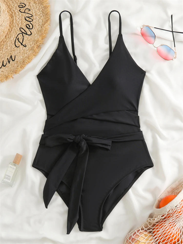 

Цельный купальник, новинка 2023, однотонный купальник, Женское боди с перекрестной шнуровкой и открытой спиной, сексуальное Монокини, Женское...