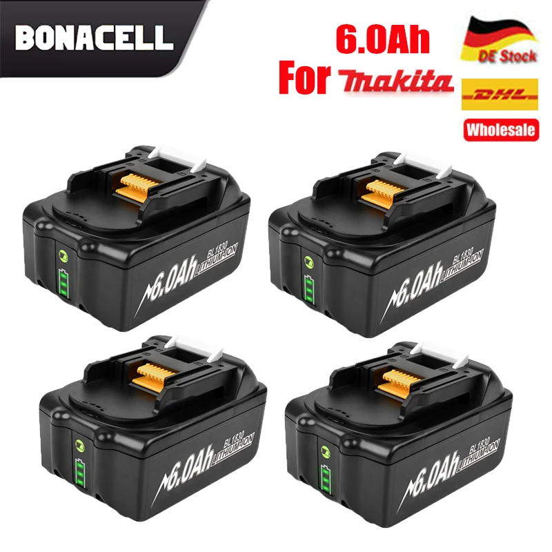 4Pack 18V 6.0Ah Replacement Battery for Makita 18V Battery BL1830 BL1850 BL1840 BL1845 BL1815 BL1860 LXT-400 Cordless Power Tool
