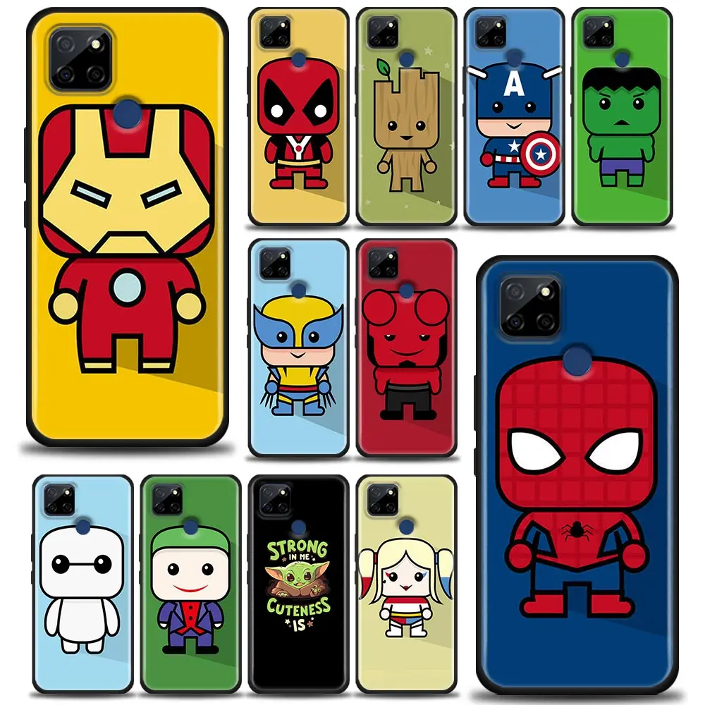 

Marvel The Avengers Heros Cartoon Phone Case For Realme 9 9I 8 8I 7 7I 6 5 C17 6S 5I 5S 6I Pro Narzo 4G 5G Black Cover Funda