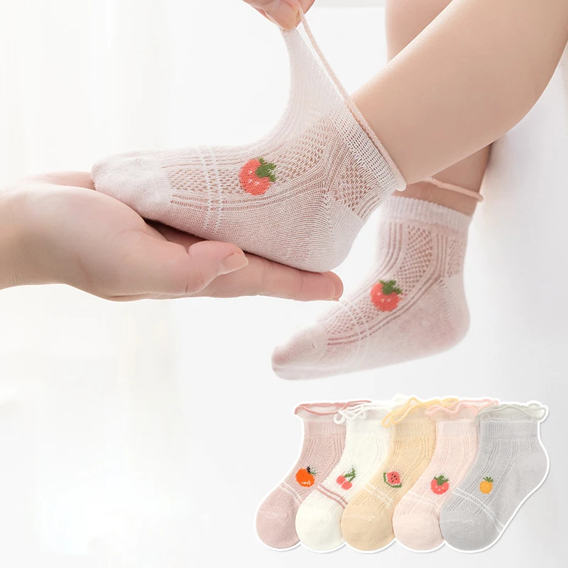 

5Pairs/Lot Baby Socks 2023 Summer Thin Mesh Kids Sock Cotton Cartoon Breathable Infant Boys Girls Sock 0-8Y Children's Boat Sock