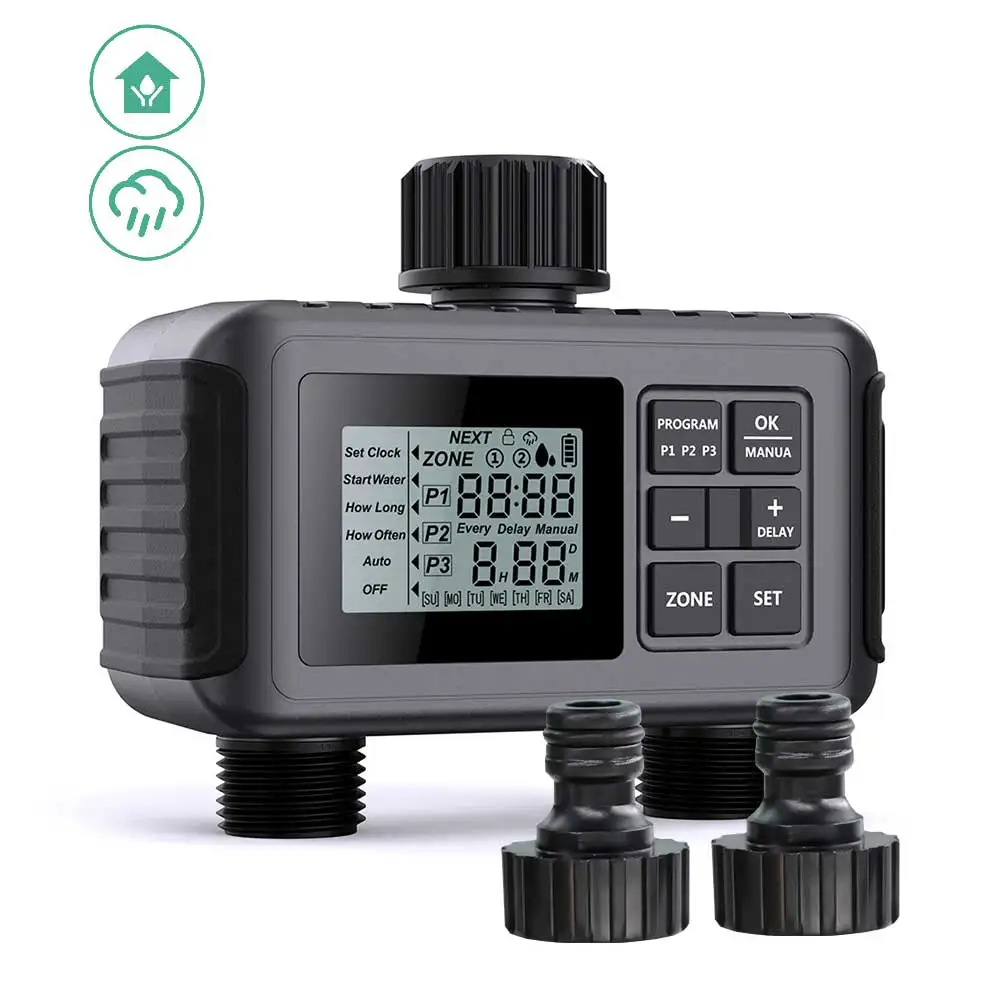 Outlet 2 Zone 2 Programs 3 LCD Digital Water Timer Precisely Watering Up Outdoor Automatic Irrigation Fully Adjustable Program