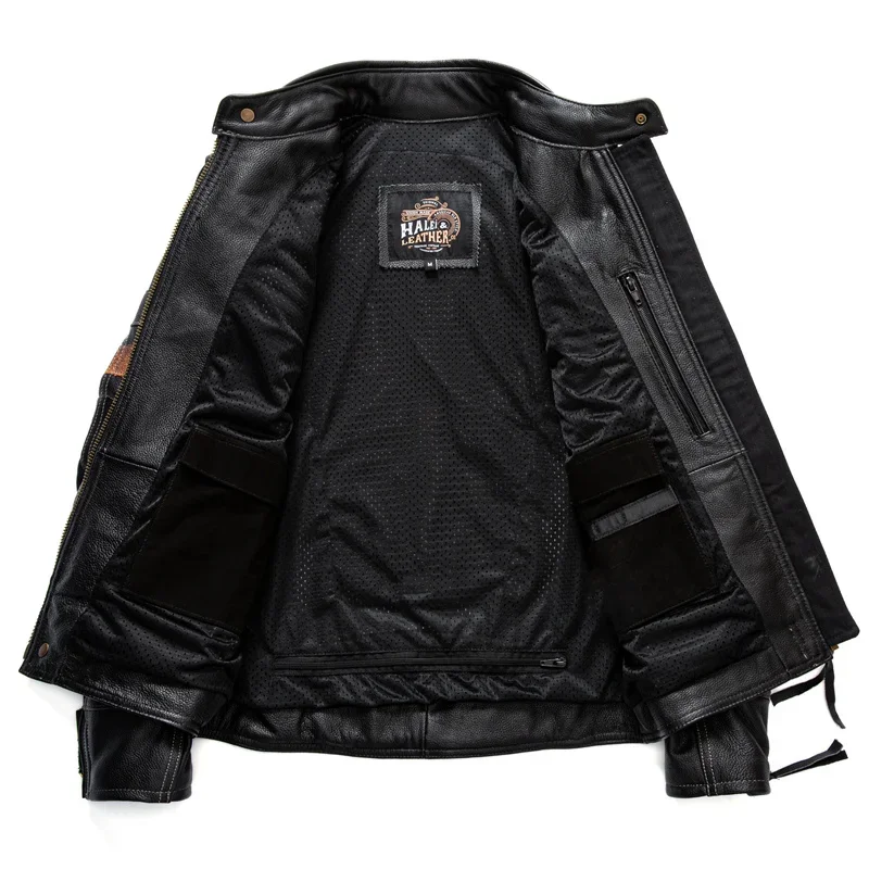 2023 винтажная мужская черная кожаная куртка на весну и осень натуральный