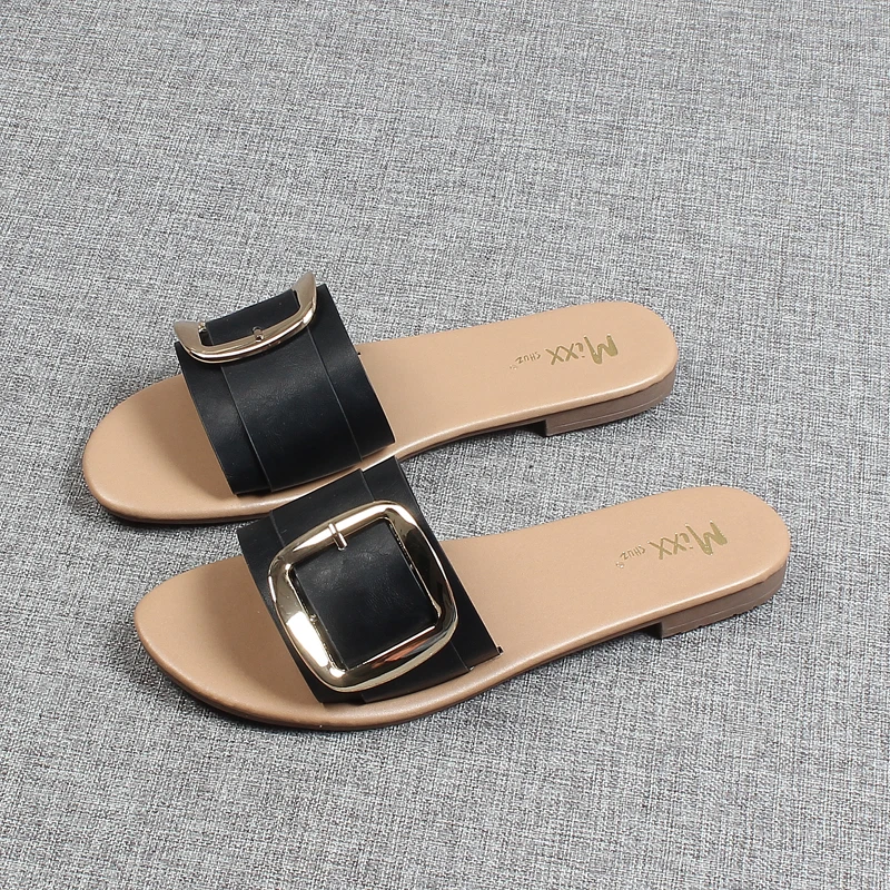 

Shoes Women Loafers Rivet Slippers Casual Slides Big Size Soft Luxury Flat Metal Decoration Rubber Basic Fashion PU Loafers Sli