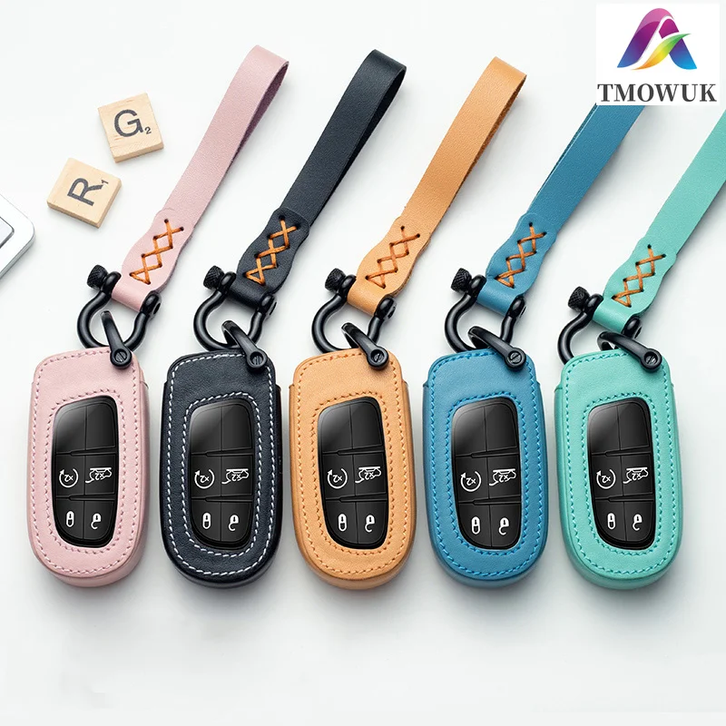 

Кожаный чехол для автомобильного ключа с кольцом для Jeep Grand Cherokee Chrysler 300C Renegade Fiat Freemont 2018