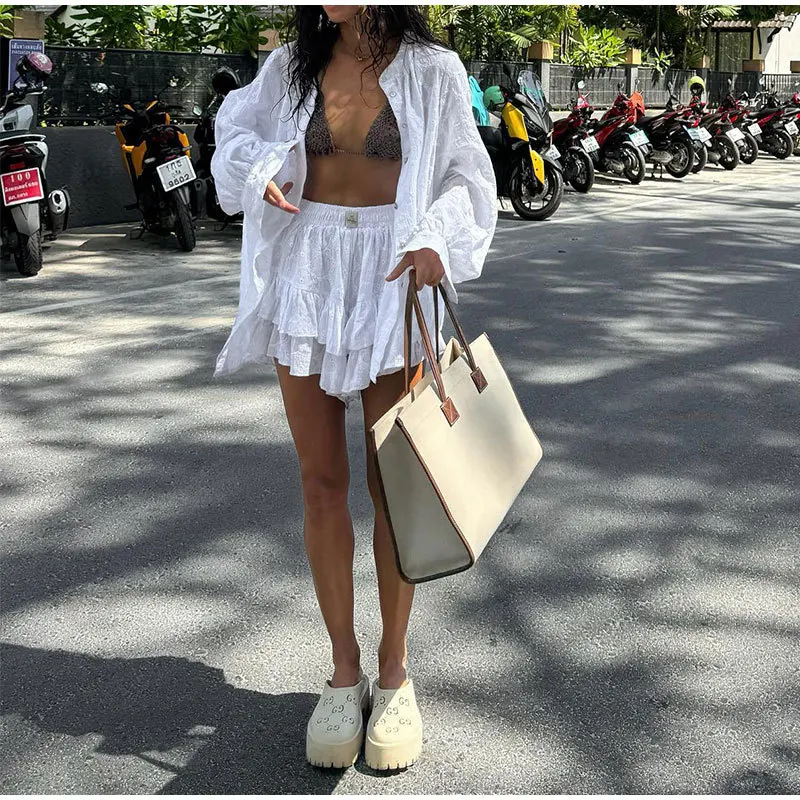 OSEN-хорошее качество повседневный свободный Женский комплект с юбкой-брюками