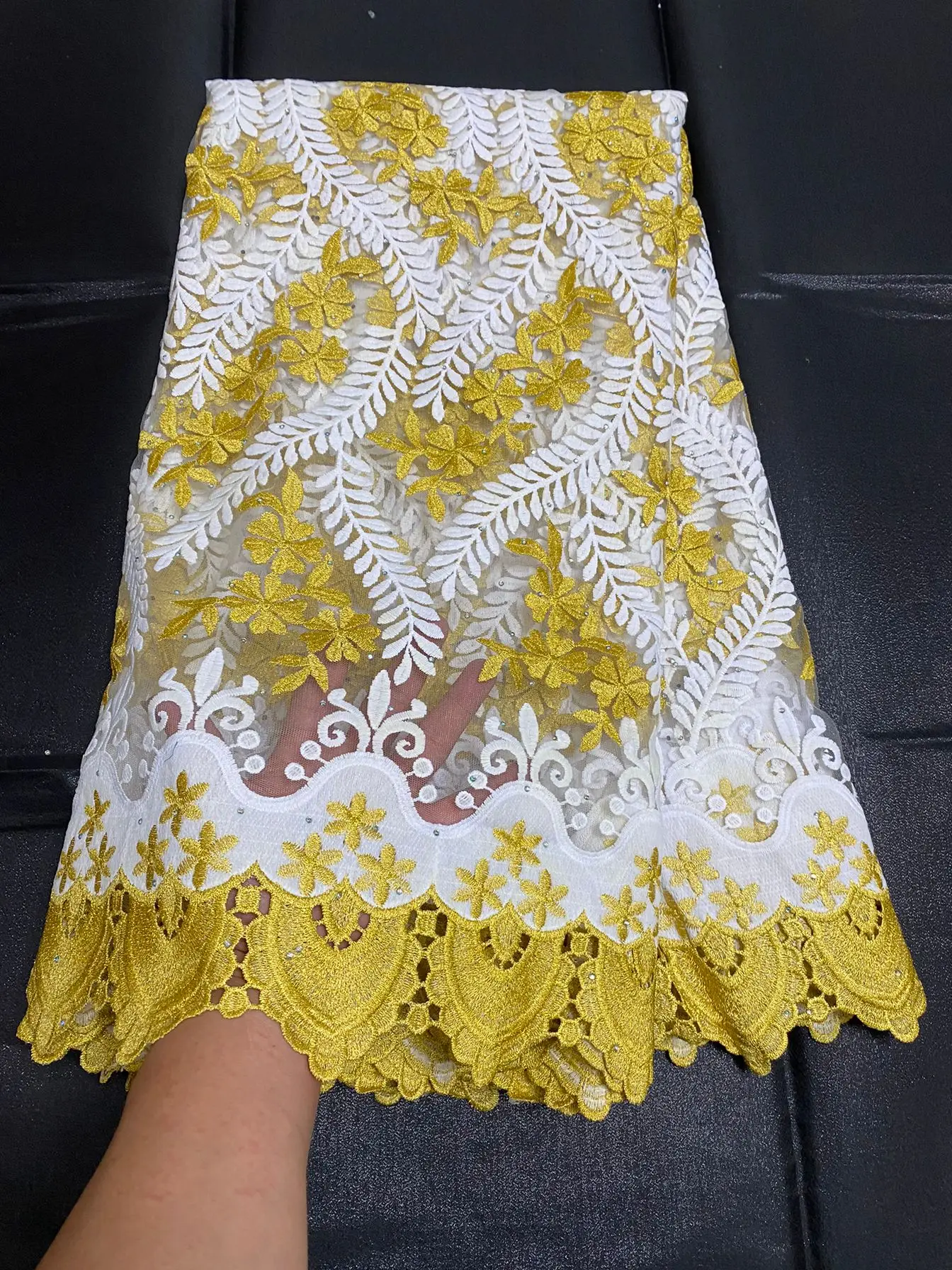 Бело-желтая африканская кружевная ткань с камнями молочная шелковая сетка для