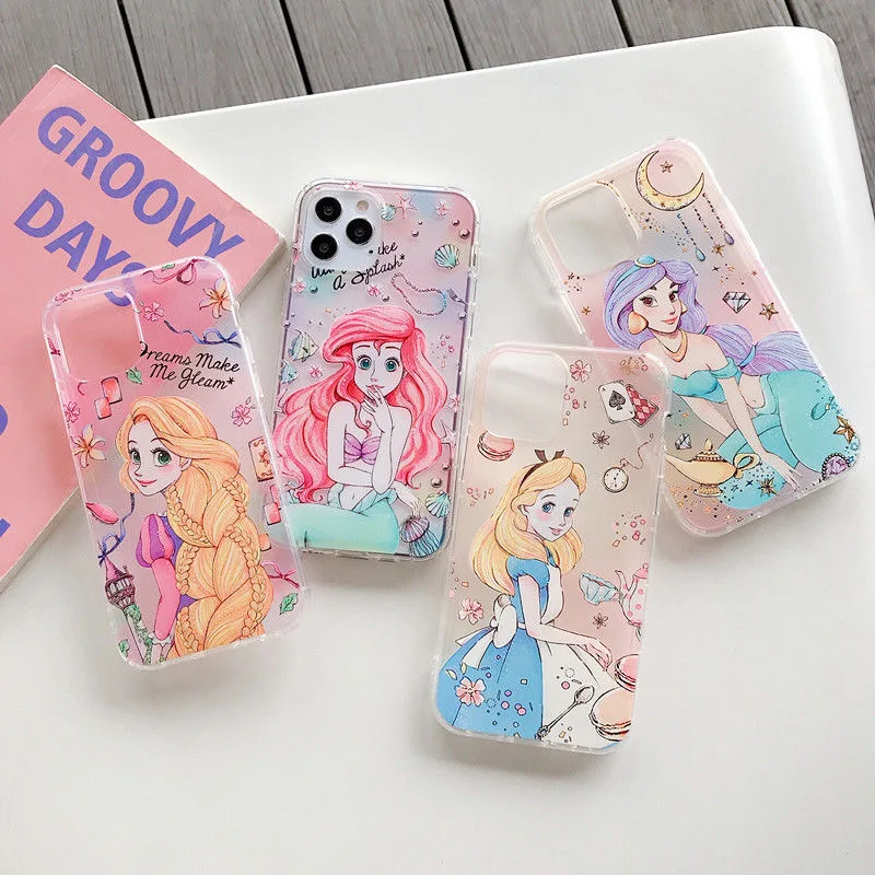 

Disney Mermaid Princess Alice Phone Cases For iPhone 13 12 11 Pro Max Mini XR XS MAX 8 X 7 SE Transparent Soft Shell