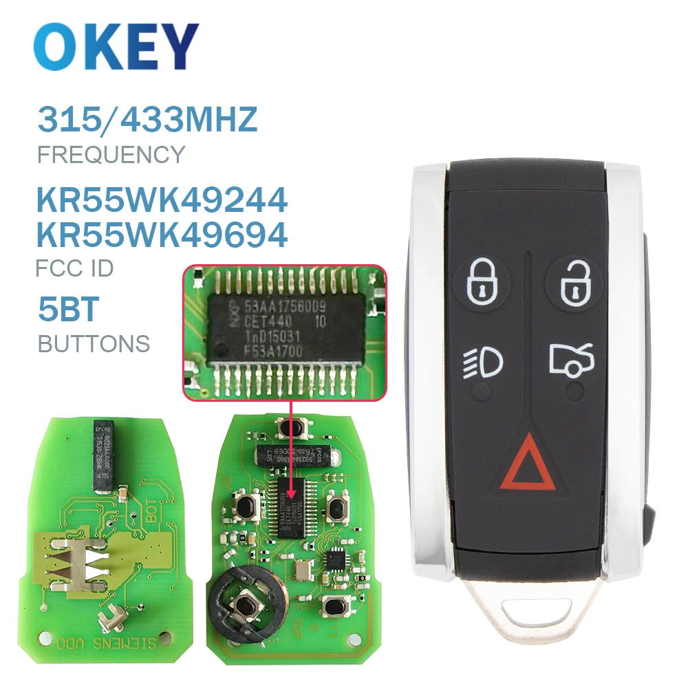 

Ключ дистанционного управления Okey для автомобиля Jaguar XF XFR XK XKR 2009-2013 315/433 МГц ID46 7945 чип FCC: KR55WK49244 БЕСКЛЮЧЕВОЙ вход