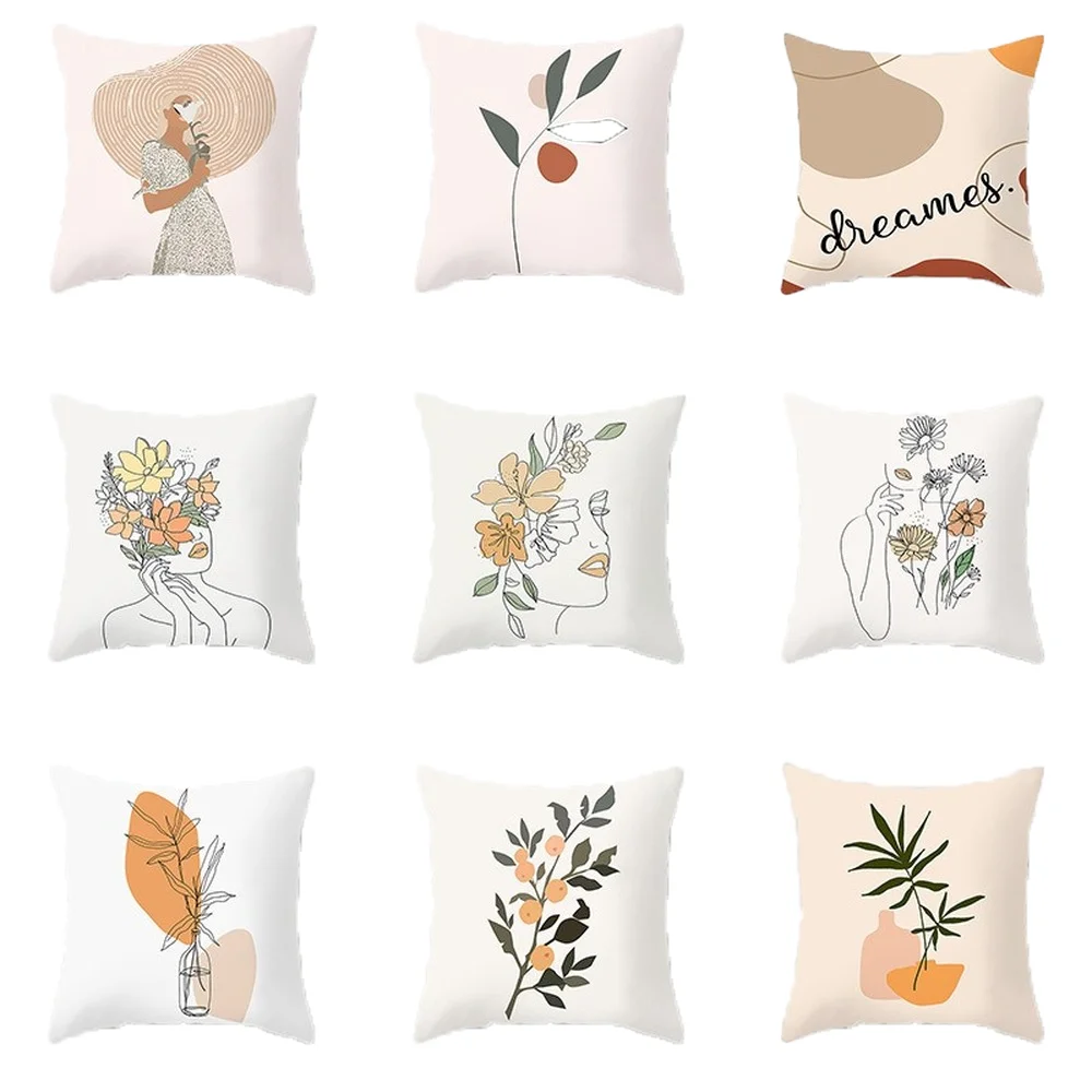 

45x45cm Nordic Simple Figure Abstract Art Pillowcase Morandi Plant Flower Printing Pillowcase Cushion Covers Pillowcases Cover