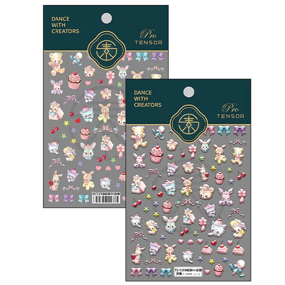 

3D Embossed Adhesive Nail Art Decoration DIY Cartoon Red Panda Rabbit Nail Art Sticker Self-adhesive Thin Tough Nail Art Sticker