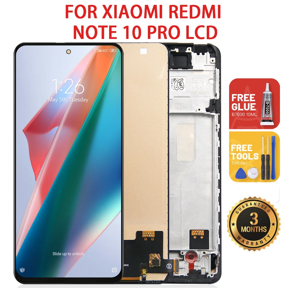 

100% Tested Screen for Xiaomi Redmi Note 10 Pro M2101K6G M2101K6R LCD Display Touch Screen Digitizer Parts for Redmi Note 10 Pro