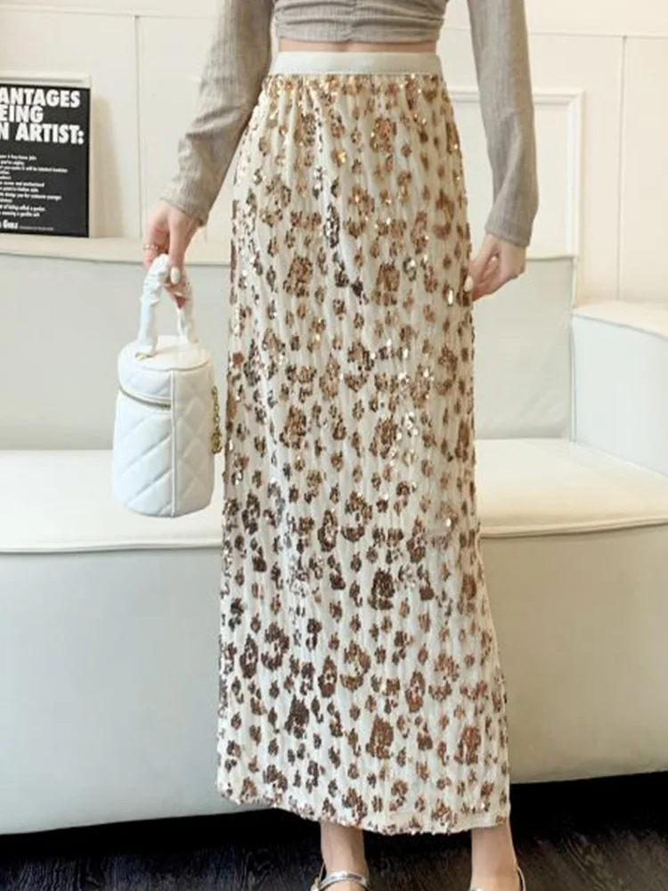 

Повседневная юбка с высокой талией и блестками для осени 2023, Новая корейская модная женская одежда