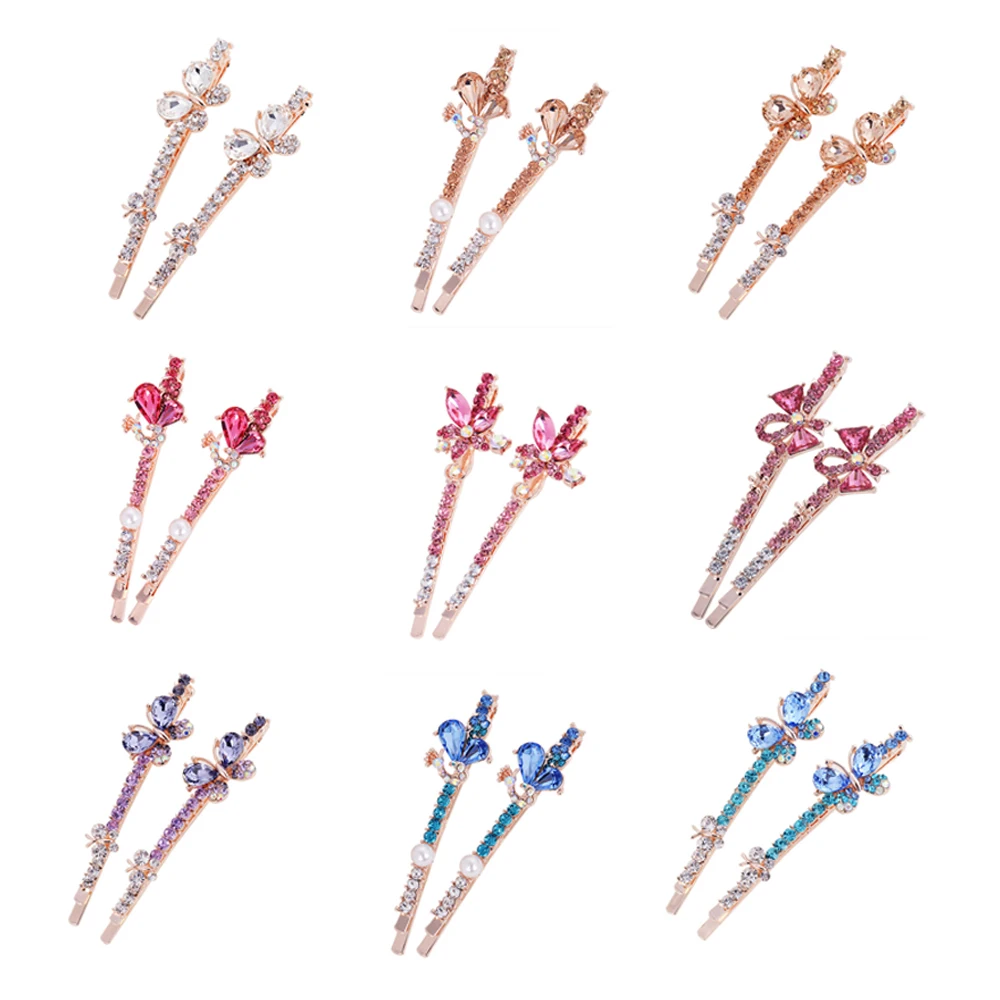 

2Pcs The New Korean Version Of Hairpin Yisiya Diamond-Encruffled One-Word Clip Bangs Clip Fashion Crystal Hair Accessories