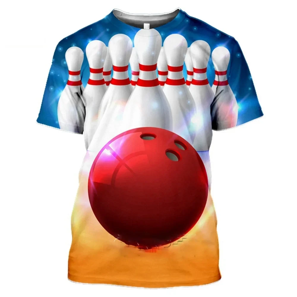 

Men's New Bowling Pattern T-shirt Harajuku Street Fashion Popular Sports Loose Plus Size Top Round Neck Comfortable Short Sleeve