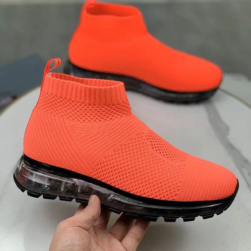 

European Station 2023 Summer New Lazy High Top Shoes Men's Thick Soles Increase Breathable Slip-on Fashion Casual Net Surface