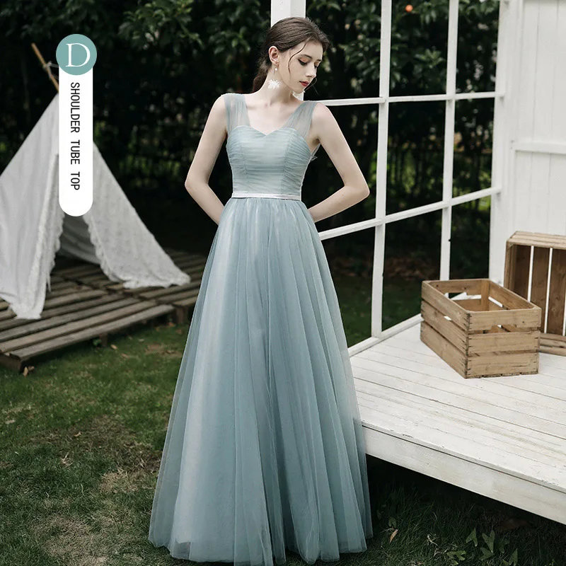 

Bridesmaid Dress One Word Shoulder Tube Top Sister Group Skirts Korean Version Fairy Temperament Banquet Slim Evening Dress