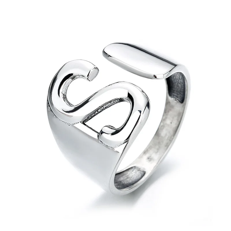 

925 Silver Original Women's Ring Wedding Birthday Gift Euro-American Retro Geometric Letter S Adjustable Ring Women Fine Jewelry