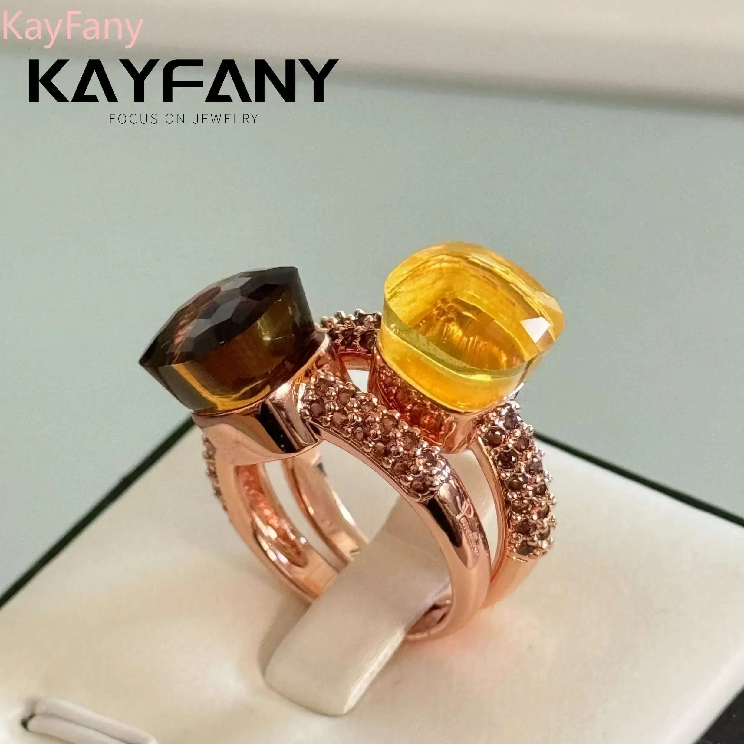 Фото Kayfany официальное классическое кольцо Nudo в конфетовом стиле с инкрустацией кристаллами коричневое кольцо с цирконом ювелирные изделия из розового золота для женщин лучший праздничный подарок №5