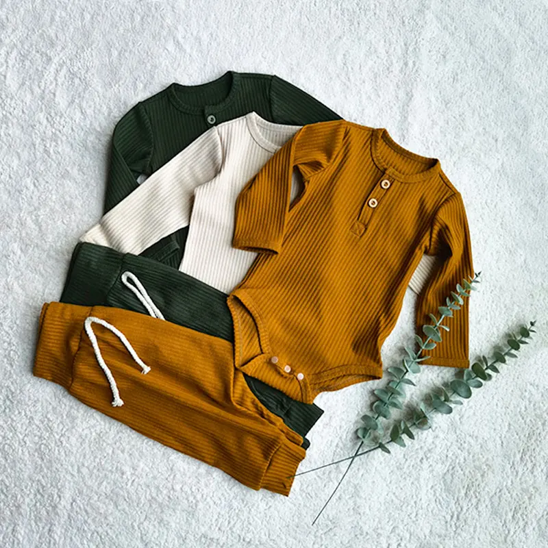 

Baby Autumn Clothes Suits Solid Cotton Bodysuits PP Pants 2pcs Infants Clothing Sets Newborn Boys and Girls Rompers Outfits