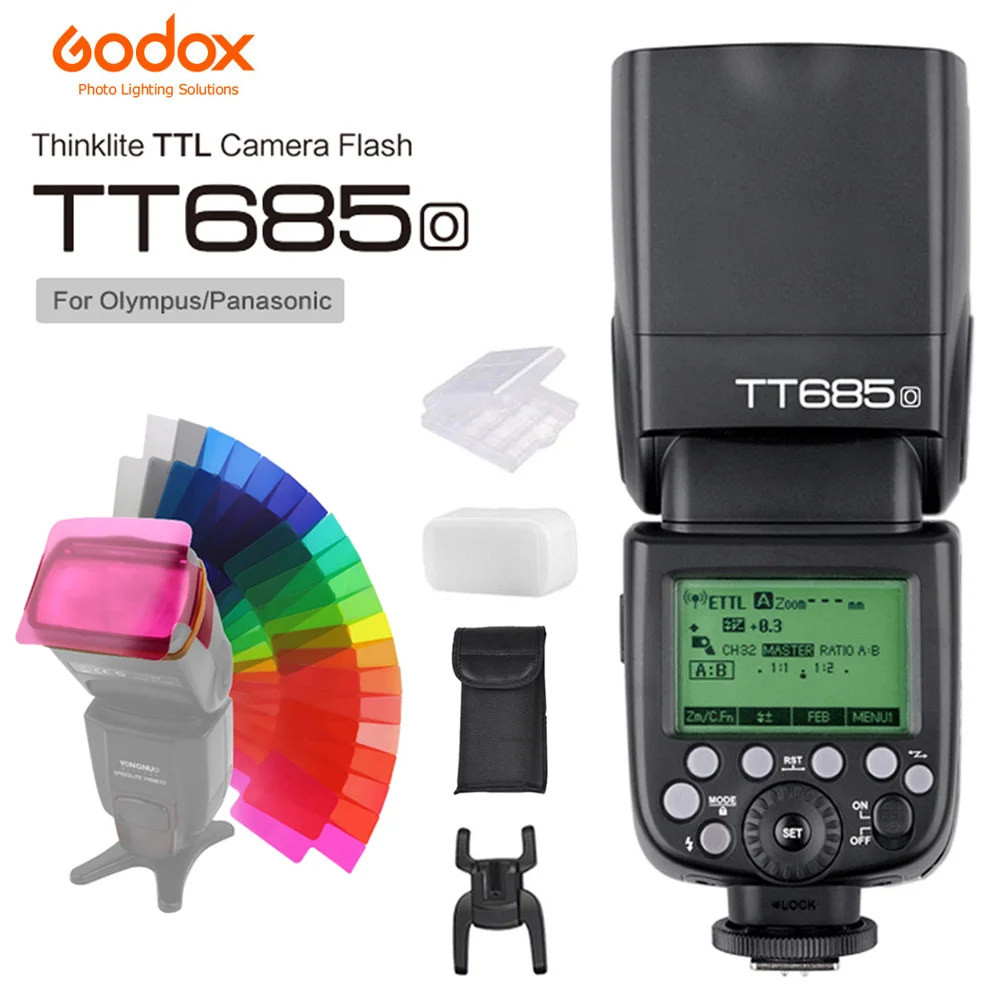 

Вспышка для камеры Godox TT685O Speed lite Strobe 2,4G высокоскоростная TTL HSS GN60 для Olympus Panasonic Lumix E-M10II с подарком