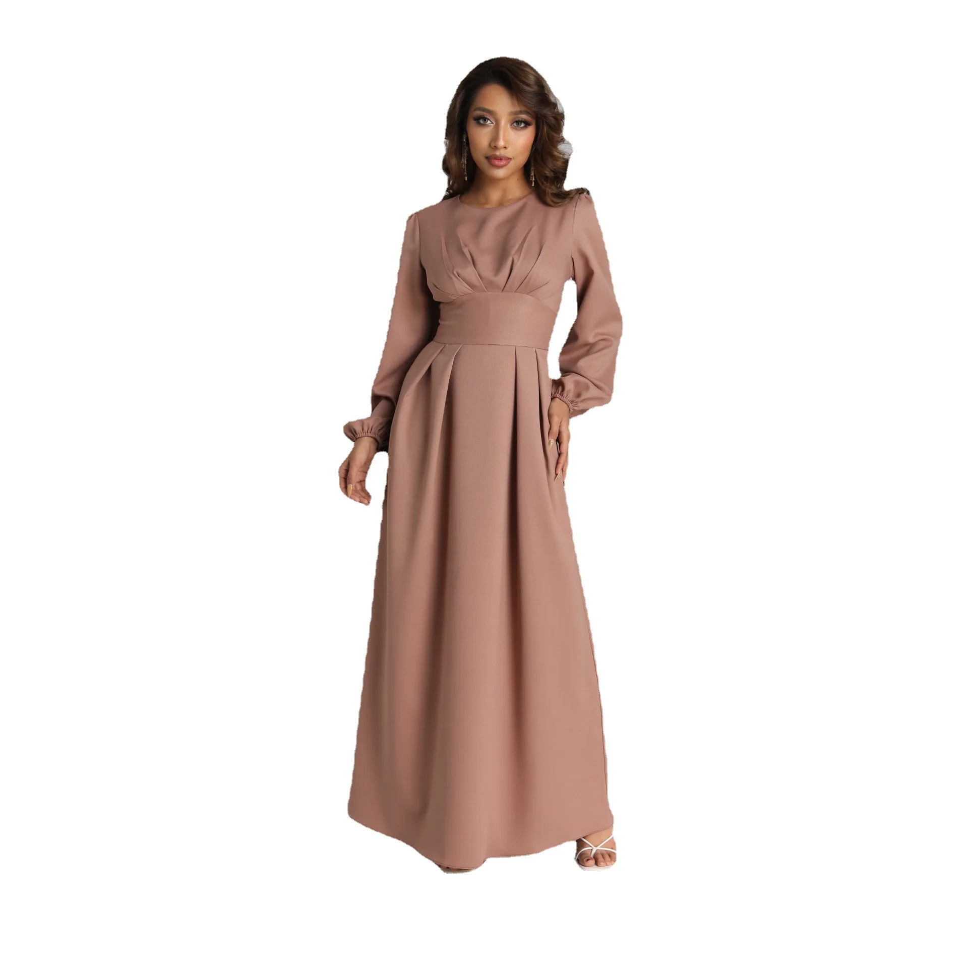 Muslim Dress Women Middle East Robe Femme Musulmane New Arab Slim Waist Solid Color Elegant Dresses Dubai Abayas For Women
