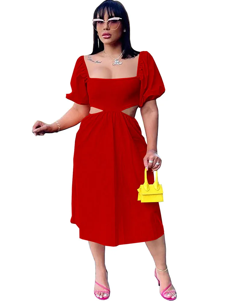 

Женское вечернее платье с рукавами-фонариками и квадратным вырезом