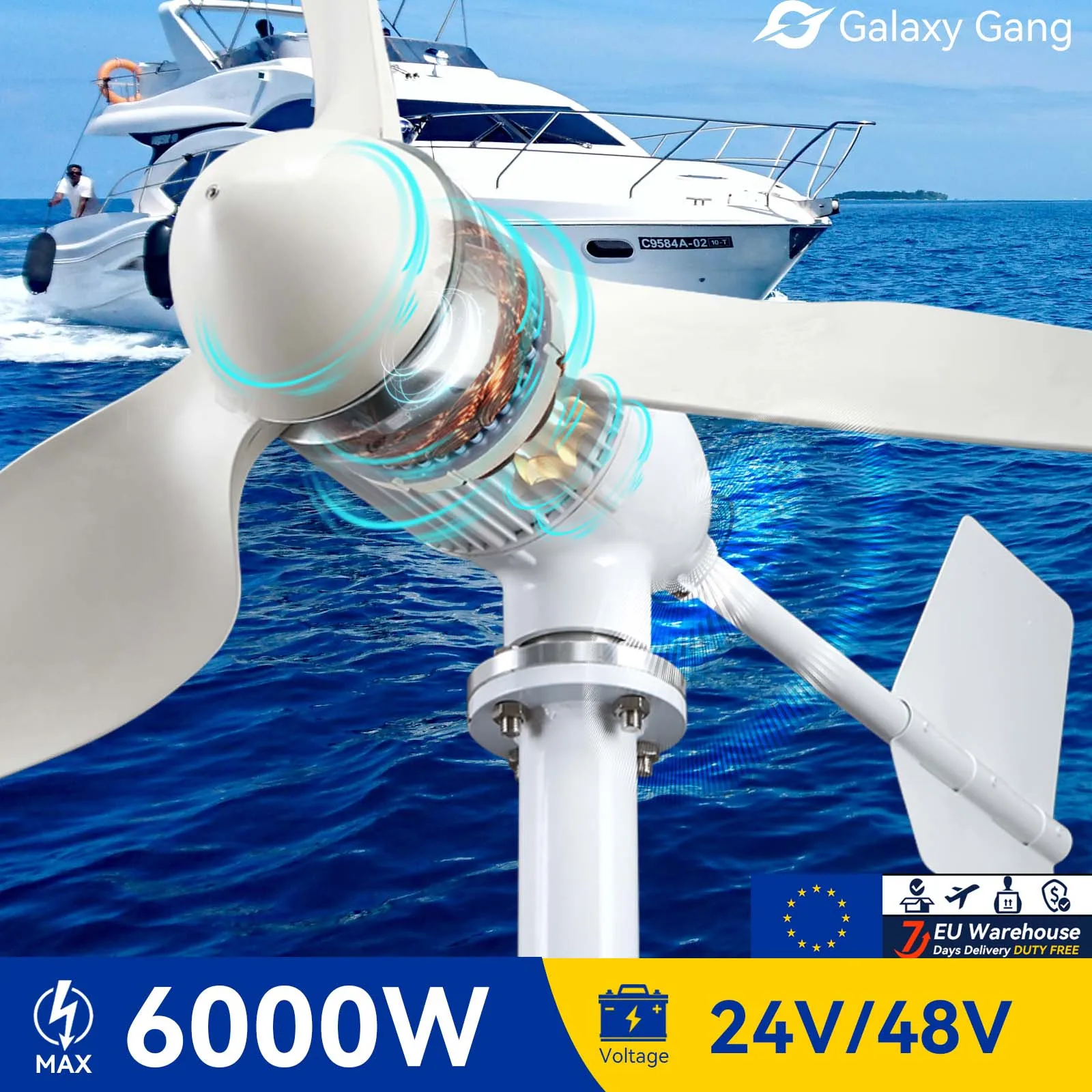 

Galaxy Gang 6000w Windmill Turbine Generator Kit 6kw Power 3Blade 24V 48V With MPPT Controller Off Grid Inverter System ModelM6