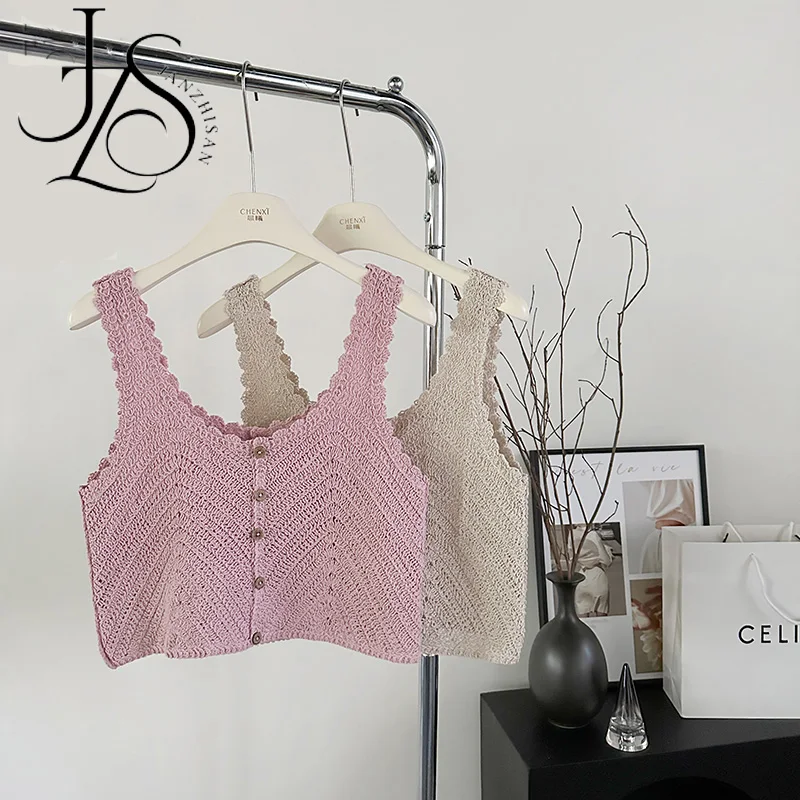 Хлопковые вязаные крючком майки JANZHISAN летние повседневные выходные топы без