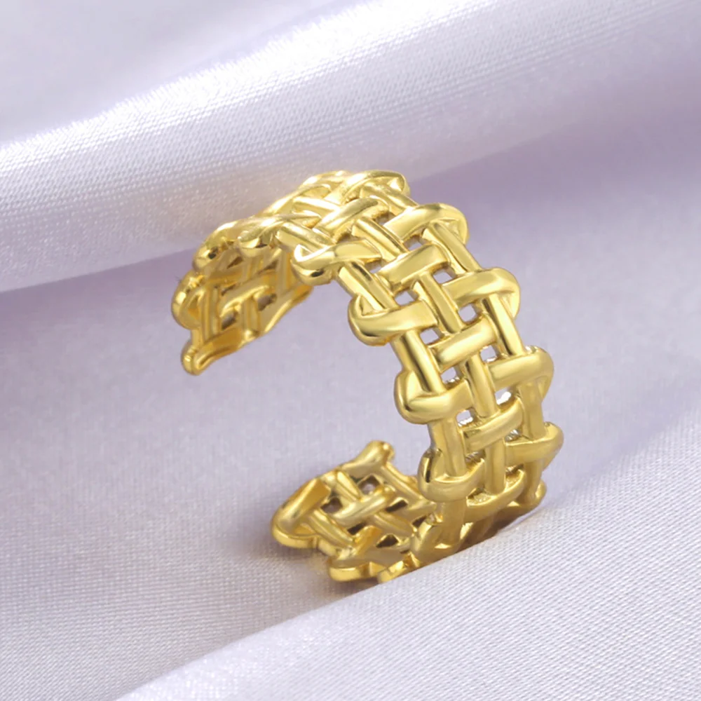 

COOLTIME Geometric Knitting Stainless Steel Rings for Women Gold Color Adjustable Ring Jewelry Party Wedding Gift 2022 Wholesale