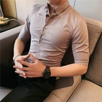 2022 men embroidery shirt striped casual short sleeve cotton business oxford man button up shirt solid with front pocket leisure