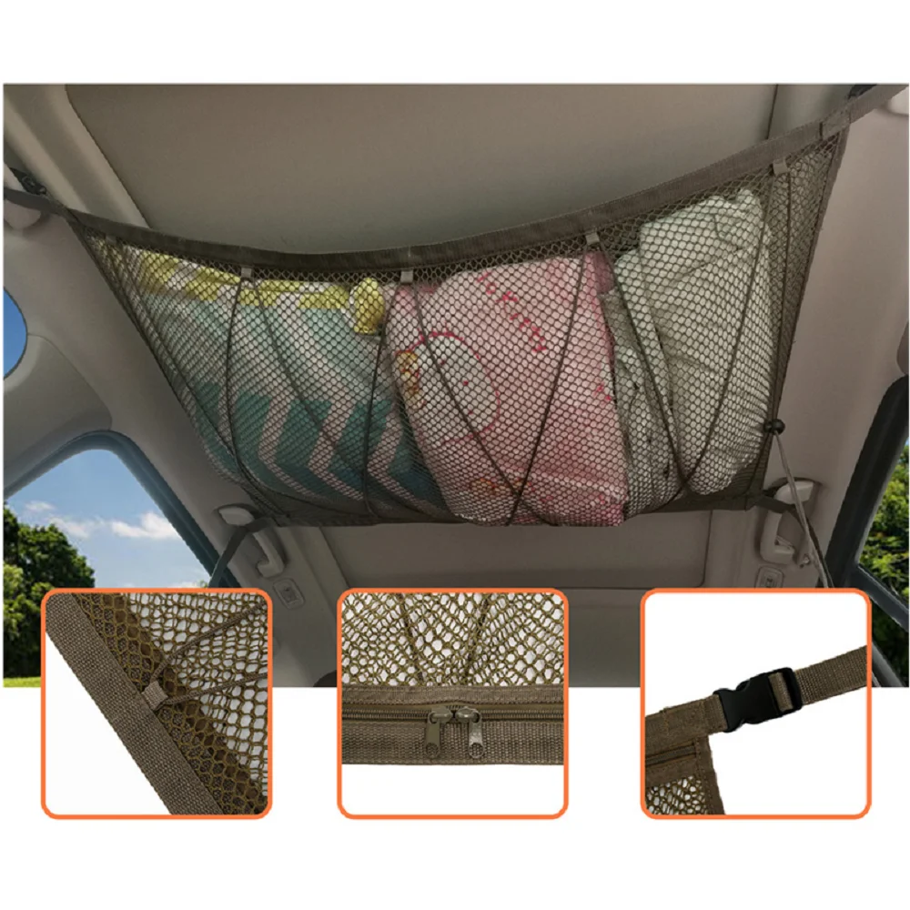 

SUV Car Ceiling Storage Net Pocket Car Roof Bag Interior Cargo Net Breathable Mesh Bag Auto Stowing Tidying Interior Accessories