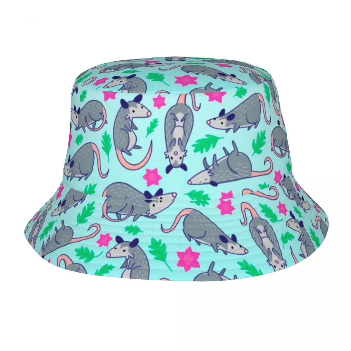 

Opossum Possum Pattern Bucket Hat Summer Beach Hatwear Accessories Cute Animal Fisherman Hat for Camping Women Bob Hat Foldable