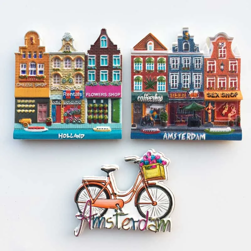 

BABELEMI Netherlands Tourist Souvenirs Fridge Magnets Amsterdam Sexy Shop Colorful House Bike Refrigerator Magnetic Stickers