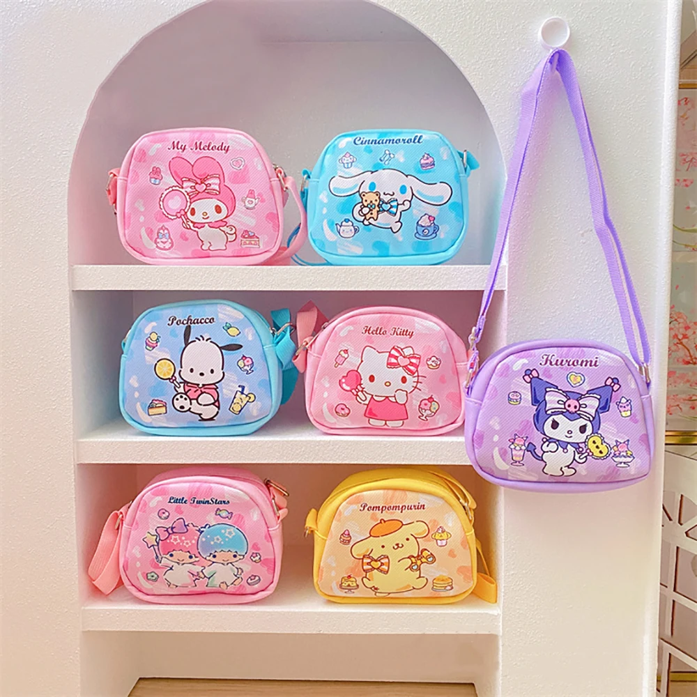 

Sanrio Pu Messenger Bag Children's Cartoon Purse Change Storage Bag Kawaii Waterproof Pouch Adjustable Shoulder Strap Backpacks