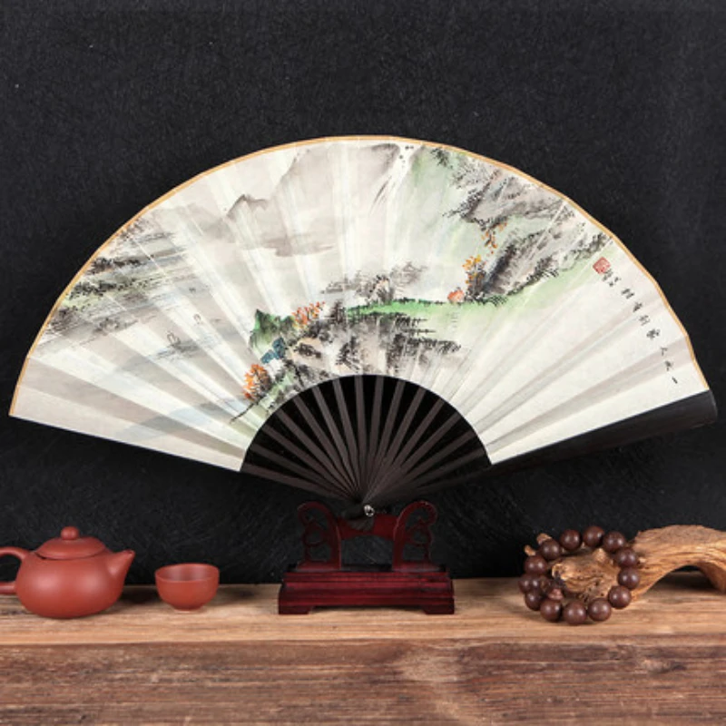 

Вентилятор складной из белой бумаги ручной работы для мужчин, портативный веер для коллекции классических подарков в китайском старинном стиле, лето