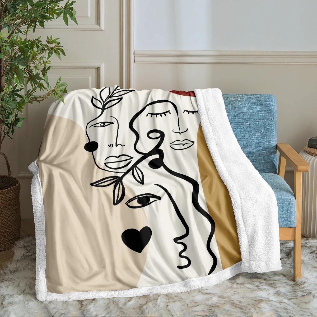 

Abstract Throw Blanket Yellow Sherpa Blanket Cute Blanket Soft Black European Style Blanket for Sofa Office
