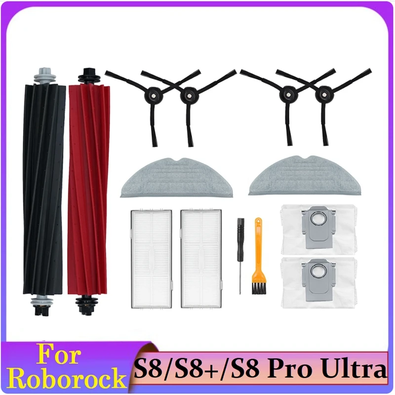 

14PCS For Xiaomi Roborock S8 S8 Pro Ultra S8+ Vacuum Parts Double Main Side Brushes Mop Cloths HEPA Filters Dust Bags
