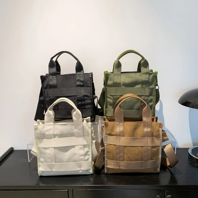 Холщовые женские сумки на молнии с ручками сверху простые плечо 2024 хит продаж