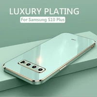 luxury square plating phone case on for samsung galaxy s10 plus s10plus shockproof soft tpu silicone back cover fundas