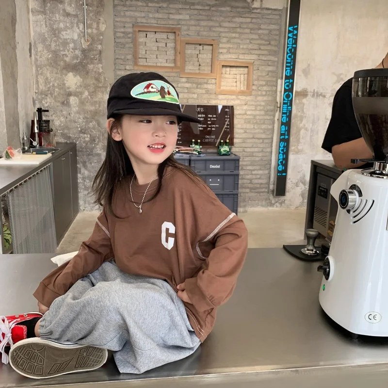 Spring Autumn unisex letter printed long sleeve Tees Boys and Girls cotton loose T shirts