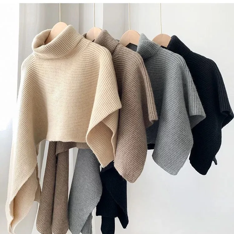 

Suninbox Solid Color Knitted Cardigans Women Poncho Autumn Winter Clothing Batwing Sleeve Sweater Cape Sweater