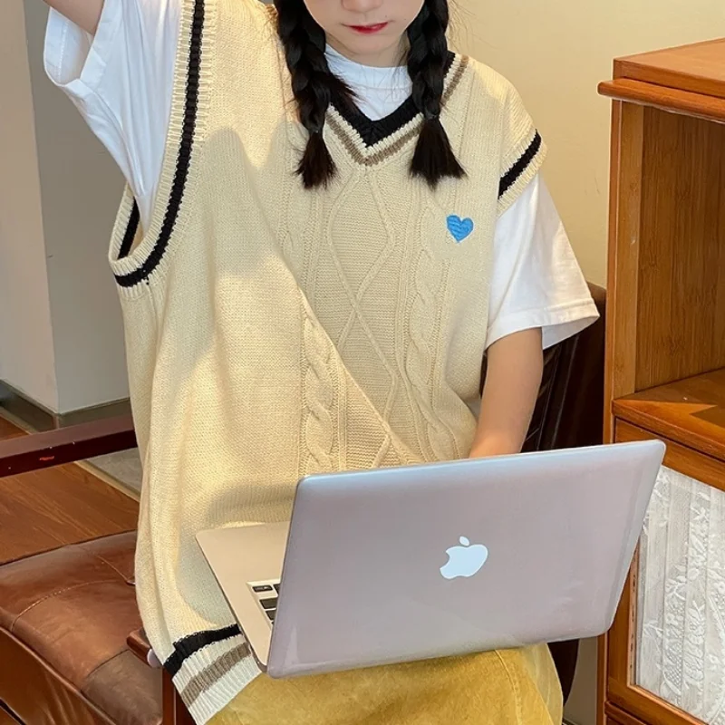 Свитер-жилеты для женщин любят винтажные студенческие повседневные Harajuku с