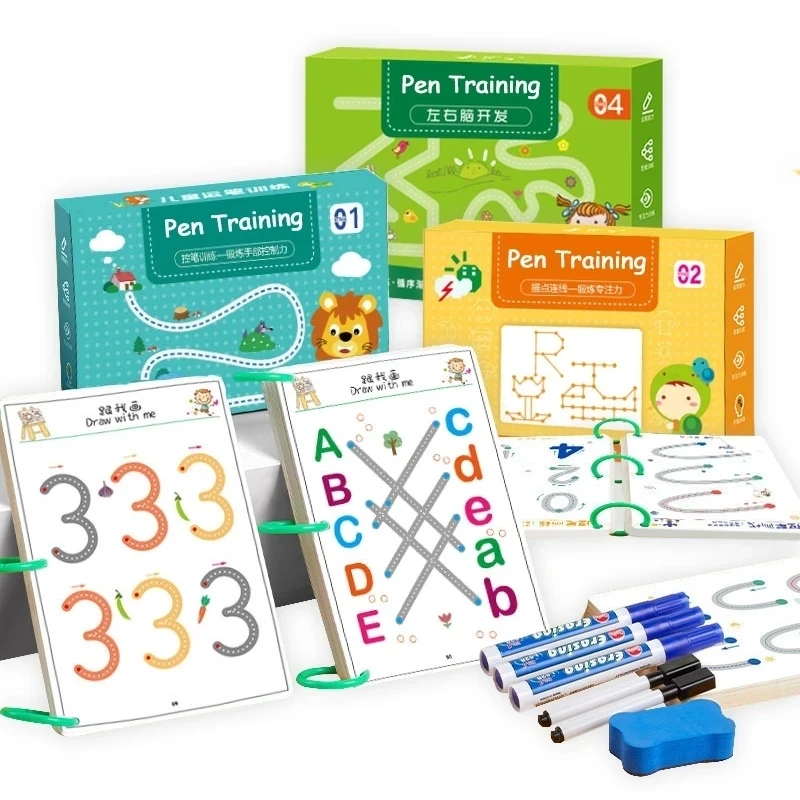 Early Education Toys Magical Tracing Workbook Set Pen Control Training Kindergarten Erasable Copybook Training Exercises Puzzle