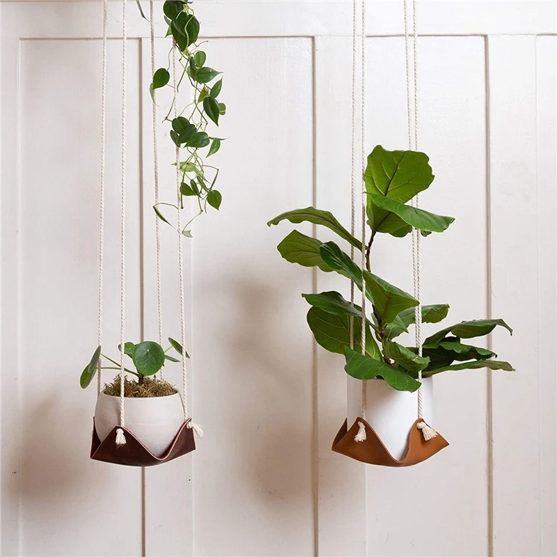 

Hanger Flower Pot Planter Hanging Baskets Handmade Leather Hanging Plant Hanger Bottom Plant Flowerpot Rack Home Garden Supplies