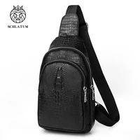 schlatum mens genuine leather messenger bag casual fashion chest bag croco designer large capacity crossbody chest pack