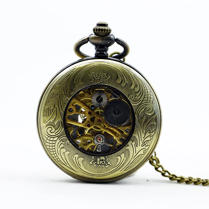 Vintage Pattern Mechanical Pocket Watch Roman Numeral Display Belt Chain Pendant Clock Men's Ladies Student Gifts