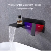 Bathroom Sink Faucet With Storage Shelf Wall Mounted Basin Faucets Brass Water Tap Hot Cold Water Mixer For Bathroom Accessories