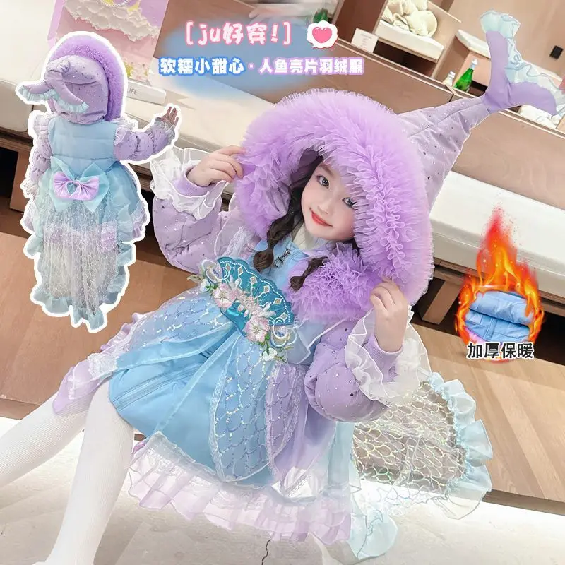 Фото Kids Clothes Warm Warm Winter Thick Baby Girls Spanish Lolita Christmas Sweet Princess Ball Gown Layered Snow Long Jacket Coat №2