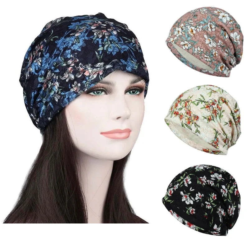 

New Women's Thin Head Cap Breathable Turban Cap Summer Confinement Cap Air Conditioning Cap Flower Beanie Cap